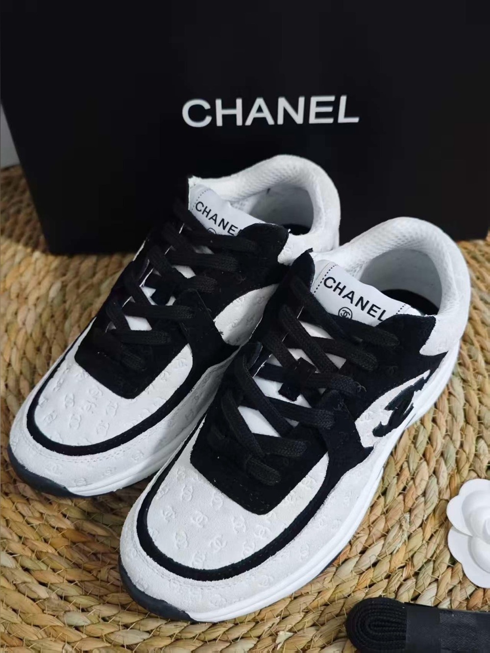 GOODCHANEL White & Black Monogram Low-Top Sneakers
